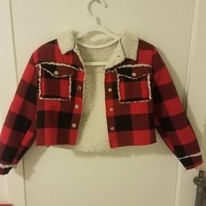 Cute Winter Black And Red Plaid Pattern Crop Jacket